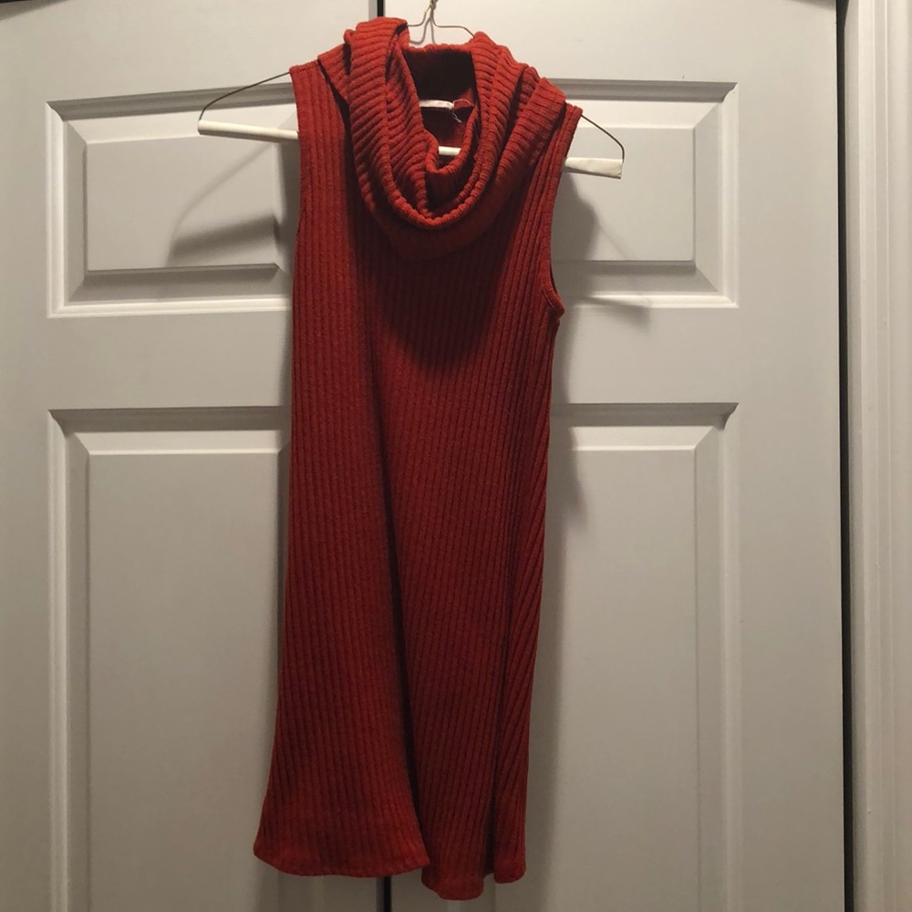 Burnt orange sweater shift dress